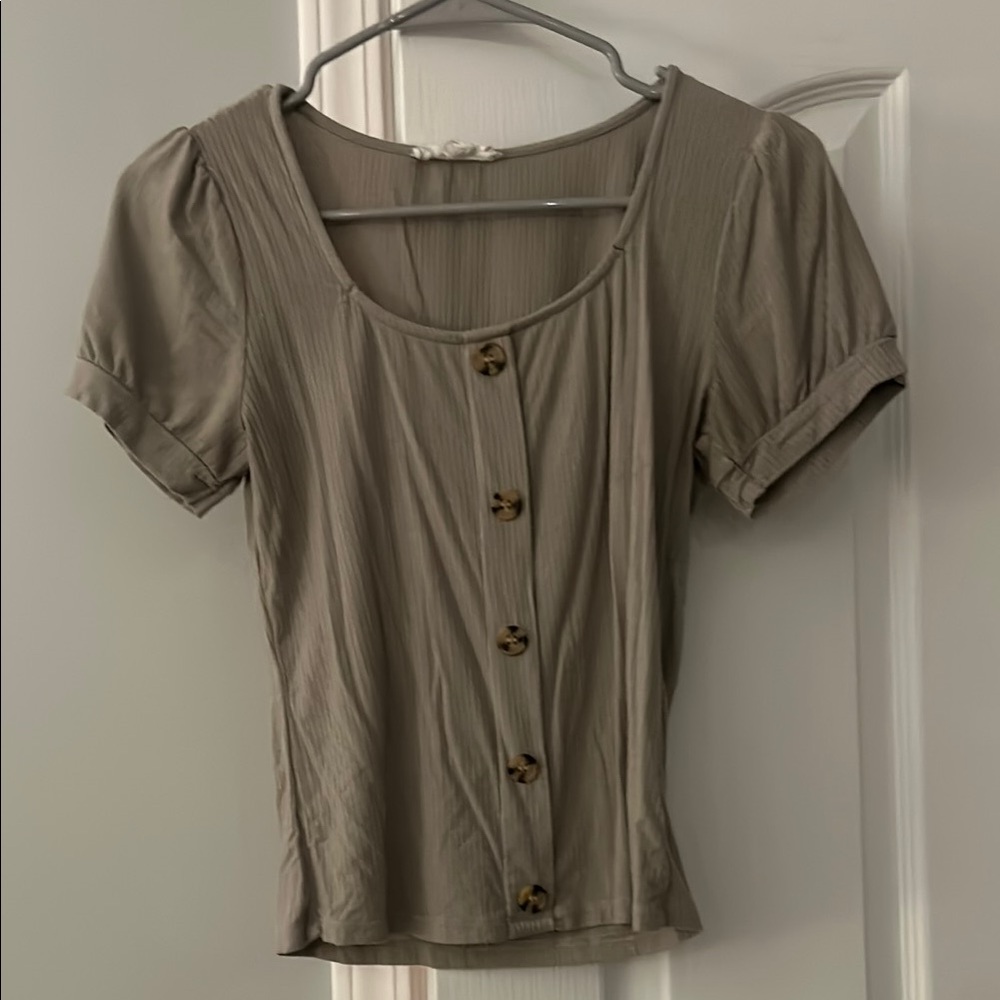 Pink Rose Green Fitted Puff Sleeve Top
